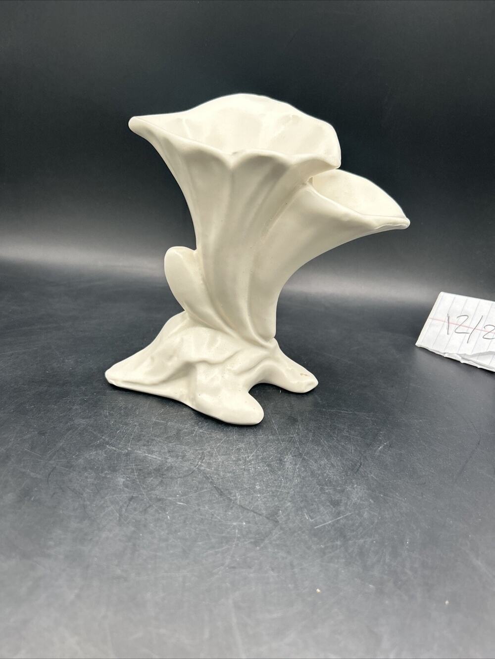 vintage 2nd quarter 20th century white matte glazed trumpet flower Footed Vase